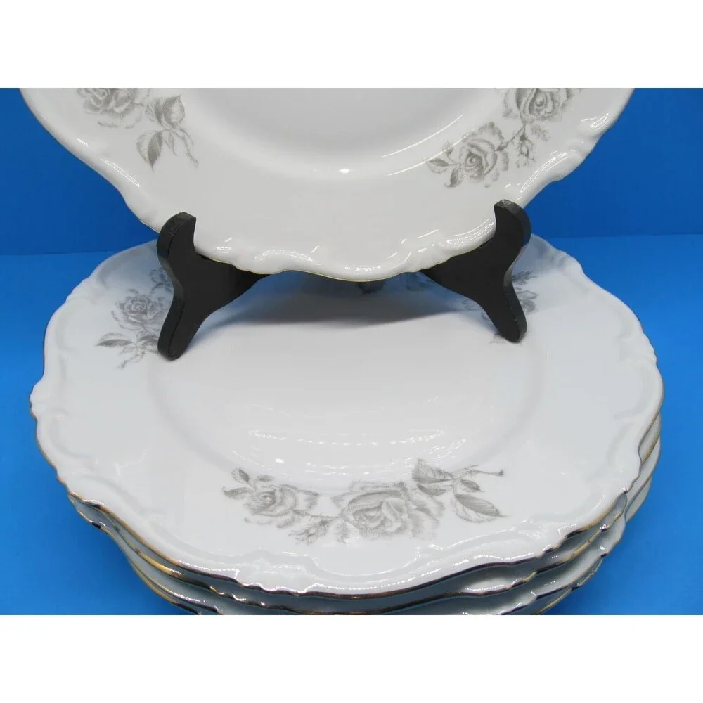Damask Hertel Jacob Bavaria Germany Dinner Plates Gold Trim Bundle of  5